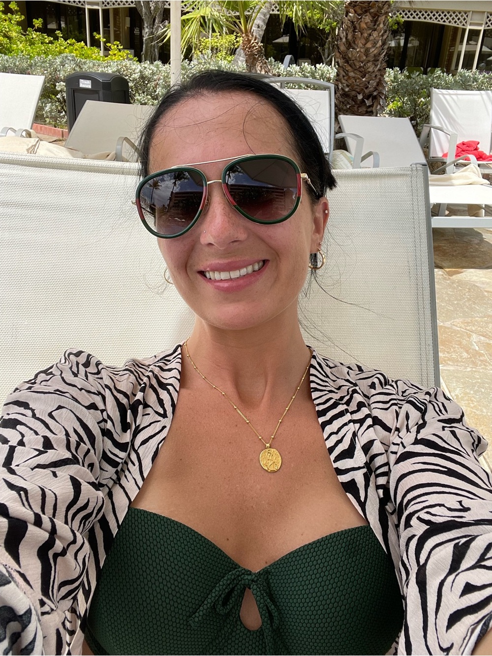 Gucci Aviator Sunglasses in Green and Gold with Brown Lenses